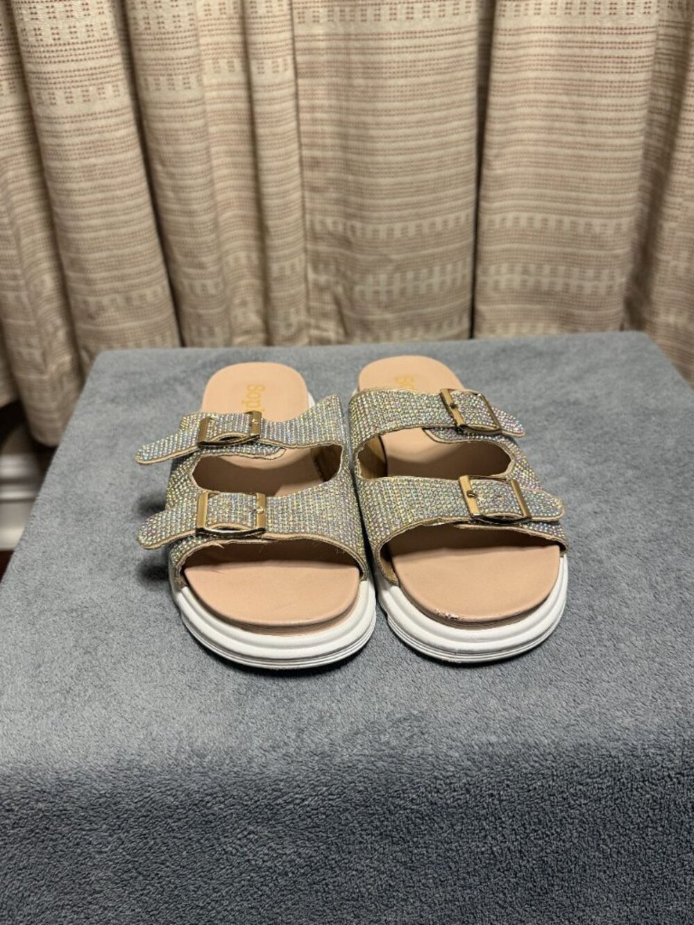 Girls Sophie17 Rhinestone Slide Sandals - Silver/Tan Size 3 - Picture 4 of 4